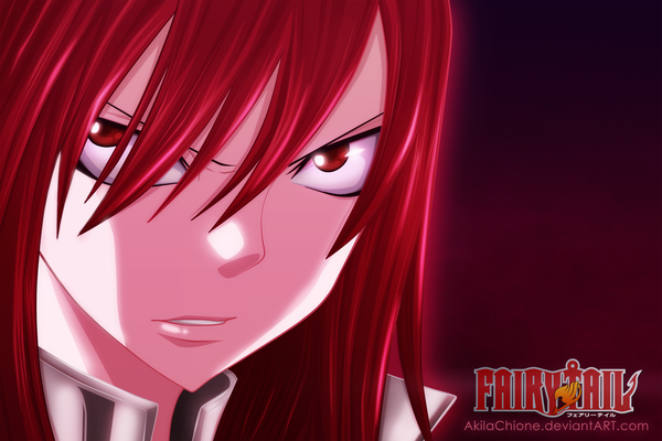 Anime picture 1800x1200 with fairy tail erza scarlet akilachione single long hair highres simple background red eyes red hair inscription coloring portrait close-up face girl
