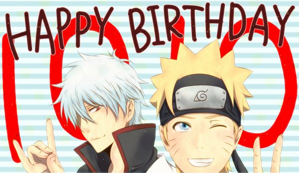 Anime picture 1200x696 with naruto gintama sunrise (studio) studio pierrot naruto (series) uzumaki naruto sakata gintoki eri momo short hair blue eyes blonde hair smile red eyes wide image silver hair one eye closed wink grin facial mark victory