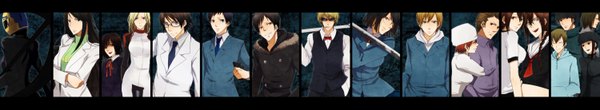 Anime picture 3000x550 with durarara!! brains base (studio) orihara izaya heiwajima shizuo sonohara anri kida masaomi ryuugamine mikado celty sturluson kishitani shinra kadota kyohei yagiri namie yumasaki walker karisawa erika orihara mairu orihara kururi togusa saburou yagiri seiji harima mika vorona awakusu akane