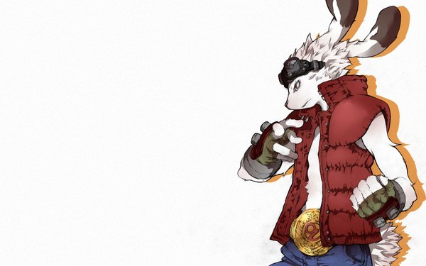 Anime picture 1920x1200 with summer wars madhouse king kazuma wataru (artist) single highres simple background red eyes wide image white background animal tail profile shadow bunny ears gloves glasses fingerless gloves vest bunny