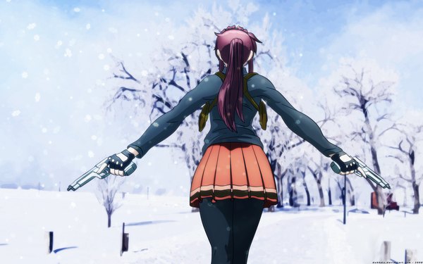 Anime picture 1920x1200 with black lagoon madhouse revy (black lagoon) highres wide image snowing winter snow