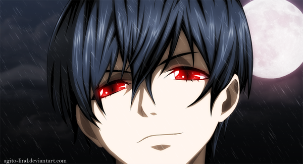 Anime picture 1000x543 with kuroshitsuji a-1 pictures ciel phantomhive aagito single looking at viewer short hair black hair red eyes wide image coloring rain face boy moon