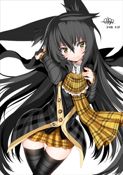Anime picture 1103x1560 with original necro-san char single long hair tall image blush black hair simple background white background animal ears yellow eyes girl dress