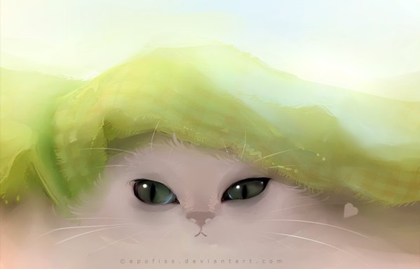 Anime picture 1400x900 with original apofiss green eyes animal cat