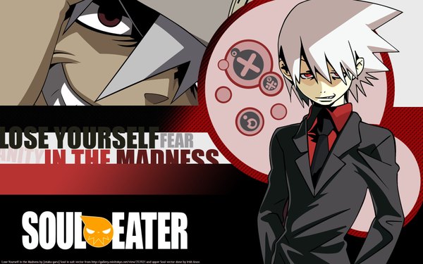 Anime picture 1920x1200 with soul eater studio bones soul eater evans highres red eyes wide image white hair hands in pockets spiked hair necktie suit
