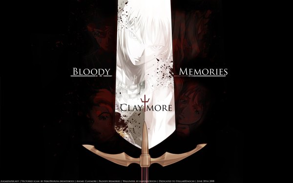 Anime picture 1920x1200 with claymore madhouse highres wide image black background reflection weapon sword blood