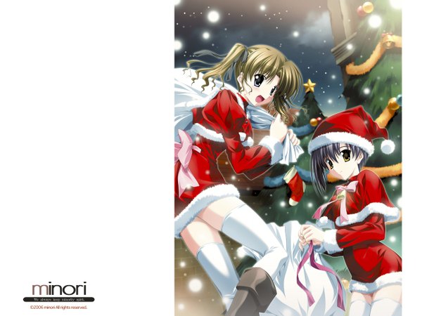 Anime picture 1280x960 with ef shaft (studio) minori shindou kei hayama mizuki christmas