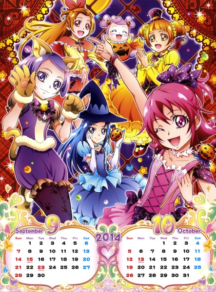 Anime picture 4970x6733 with precure dokidoki! precure toei animation aida mana hishikawa rikka kenzaki makoto yotsuba alice madoka aguri takahashi akira long hair tall image highres short hair open mouth blue eyes smile purple eyes multiple girls animal ears yellow eyes