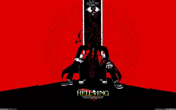 Anime picture 1920x1200 with hellsing alucard (hellsing) highres wide image red background multicolored