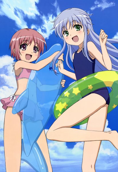 Anime picture 4095x5952 with to aru majutsu no index j.c. staff megami magazine index long hair tall image highres short hair open mouth purple eyes multiple girls green eyes blue hair pink hair absurdres sky official art loli flat chest girl