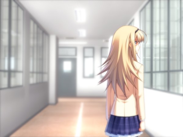 Anime picture 1280x960 with chaos;head nishijou nanami long hair blonde hair skirt serafuku