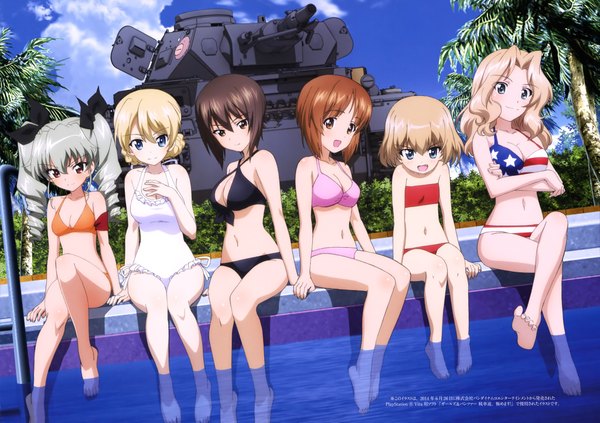 Anime picture 4095x2893 with girls und panzer nishizumi miho darjeeling (girls und panzer) anchovy (girls und panzer) katyusha (girls und panzer) nishizumi maho kay (girls und panzer) long hair looking at viewer highres short hair breasts open mouth blue eyes blonde hair brown hair twintails multiple girls brown eyes absurdres