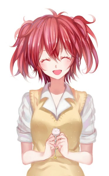 Anime picture 700x1131 with akuma no riddle ichinose haru ji yue single tall image blush short hair open mouth simple background white background twintails red hair eyes closed short twintails girl uniform school uniform vest trinket