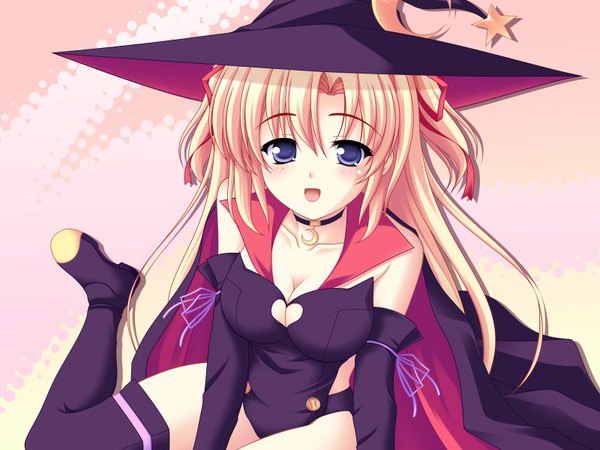 Anime picture 1600x1200 with sakura strasse marie rudel kakesu blue eyes light erotic cleavage boots witch hat