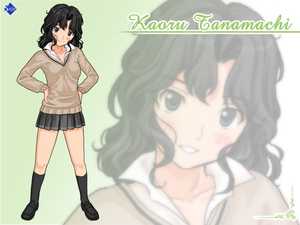 Anime picture 1600x1200 with amagami tanamachi kaoru black hair black eyes zoom layer curly hair girl serafuku