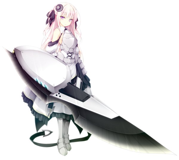 Anime picture 1200x1077 with mahou sensou madhouse luna lia single long hair simple background white background purple eyes white hair girl hair ornament weapon armored dress
