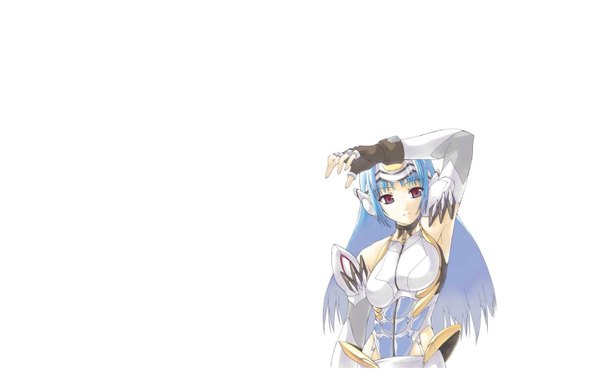 Anime picture 1680x1050 with xenosaga monolith software kos-mos single long hair simple background red eyes wide image white background blue hair armpit (armpits) girl gloves detached sleeves