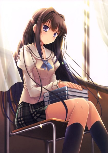 Anime picture 2467x3500 with your diary ayase sayuki ikegami akane single long hair tall image highres blue eyes black hair girl serafuku book (books)