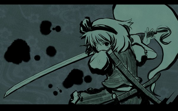 Anime picture 1200x751 with touhou konpaku youmu myon wide image girl skirt weapon sword katana skirt set