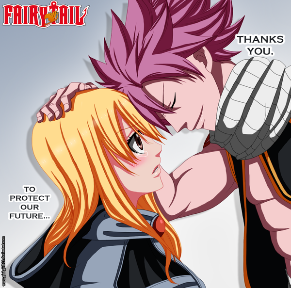 Anime picture 1412x1400 with fairy tail lucy heartfilia natsu dragneel pinkgirl123 long hair blush short hair blonde hair smile brown eyes pink hair eyes closed inscription tears girl boy scarf