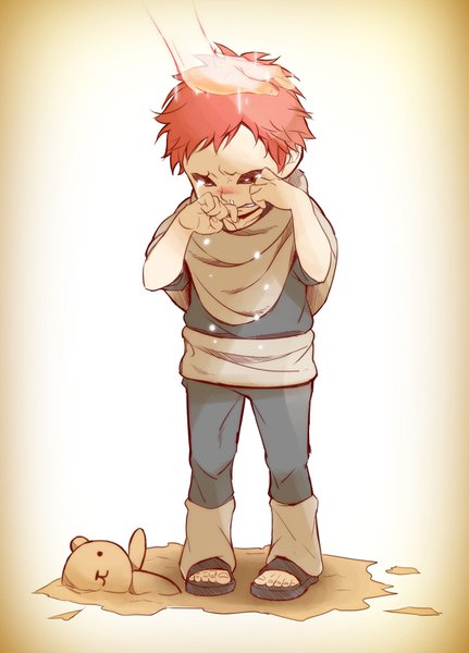 Anime picture 1150x1600 with naruto studio pierrot naruto (series) gaara tonomayo tall image short hair standing full body red hair tears crying sand jinchuriki sad frown hand on another's head boy child (children) hand