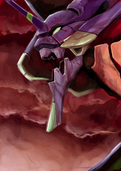 Anime picture 2480x3508 with neon genesis evangelion rebuild of evangelion evangelion: 2.0 you can (not) advance end of evangelion gainax eva 01 single tall image highres open mouth looking away sky cloud (clouds) horn (horns) screaming science fiction giant futuristic armor robot