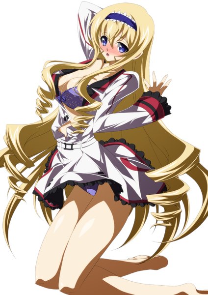 Anime picture 1280x1810 with infinite stratos 8bit cecilia orcott ka2 (artist) single long hair tall image looking at viewer blush open mouth blue eyes light erotic simple background blonde hair white background pantyshot drill hair girl underwear panties