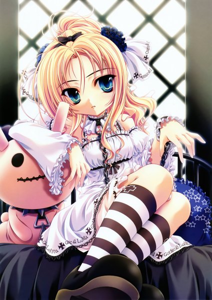 Anime picture 3365x4767 with miyama zero tall image highres blue eyes blonde hair absurdres loli girl thighhighs dress toy
