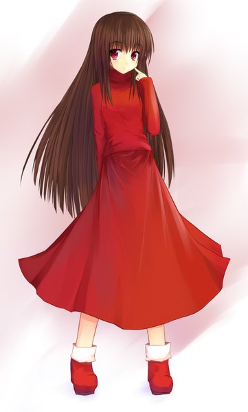 Anime picture 1013x1680 with f.e.a.r. alma (f.e.a.r.) niboss single long hair tall image black hair simple background red eyes white background girl skirt