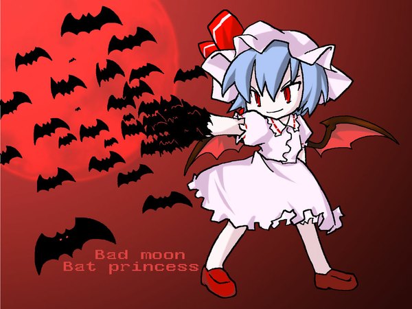 Anime picture 1024x768 with touhou remilia scarlet red eyes chibi bat wings girl wings bat shaomin