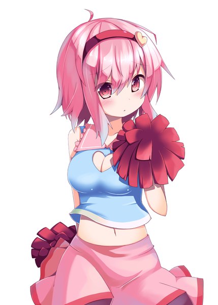 Anime picture 2590x3624 with touhou komeiji satori ominaeshi (takenoko) single tall image looking at viewer highres short hair breasts light erotic simple background white background holding pink hair cleavage pink eyes midriff sleeveless cleavage cutout girl