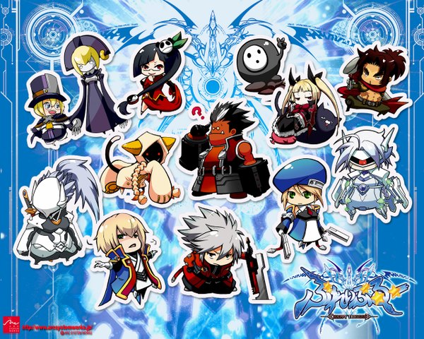 Anime picture 1280x1024 with blazblue blazblue phase 0 rachel alucard noel vermillion taokaka nu-13 ragna the bloodedge jin kisaragi hakumen carl clover ragna long hair highres short hair breasts open mouth blue eyes black hair blonde hair red eyes