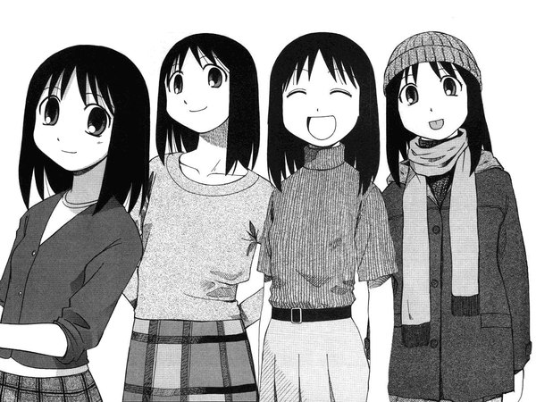 Anime picture 1280x960 with azumanga daioh j.c. staff kasuga ayumu azuma kiyohiko monochrome girl