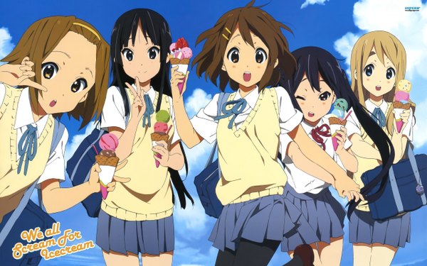 Anime picture 2560x1600 with k-on! kyoto animation akiyama mio hirasawa yui nakano azusa kotobuki tsumugi tainaka ritsu horiguchi yukiko tsuda sachie tamine ikuko long hair looking at viewer blush highres short hair blue eyes black hair blonde hair smile brown hair