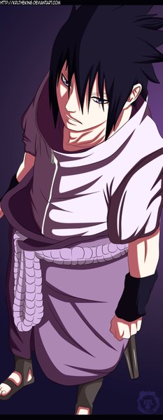 Anime picture 1350x3470 with naruto studio pierrot naruto (series) uchiha sasuke single tall image short hair blue eyes black hair dark background boy