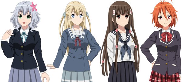 Anime picture 2206x1000 with k-on! chuunibyou demo koi ga shitai! hyouka amagi brilliant park kyoukai no kanata kyoto animation muse (amaburi) sylphy (amaburi) koborii (amaburi) salama (amaburi) cp9a long hair looking at viewer highres short hair open mouth blue eyes black hair blonde hair red eyes