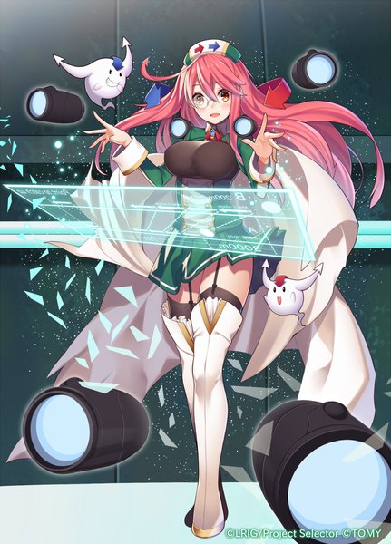 Anime picture 718x1000 with wixoss original ray-akila single long hair tall image looking at viewer fringe breasts light erotic large breasts standing brown eyes pink hair full body ahoge copyright name girl hat boots