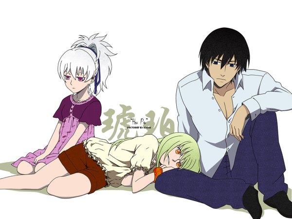 Anime picture 1600x1200 with darker than black studio bones yin (darker than black) hei (darker than black) amber