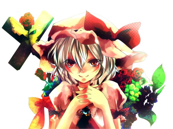 Anime picture 1600x1200 with touhou remilia scarlet highres red eyes girl hat pochi-t