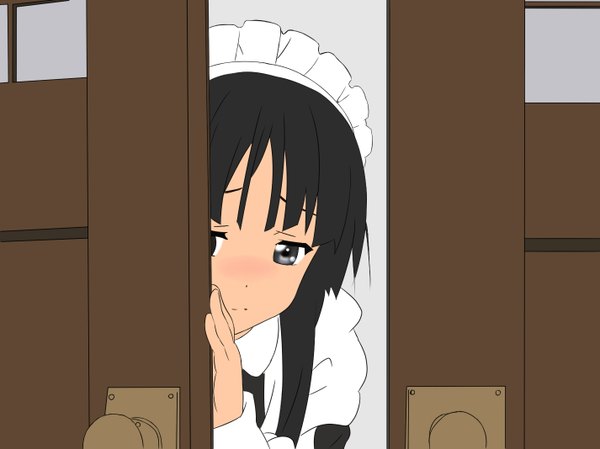 Anime picture 1425x1067 with k-on! kyoto animation akiyama mio single long hair black hair maid girl headdress maid headdress door