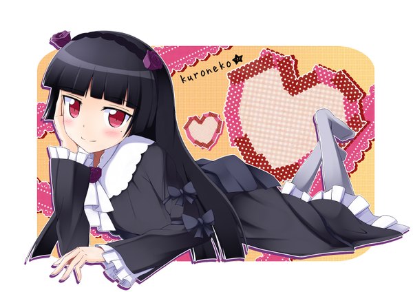 Anime picture 1471x1040 with ore no imouto ga konna ni kawaii wake ga nai gokou ruri azure (capriccio) long hair blush black hair red eyes loli lolita fashion girl dress heart