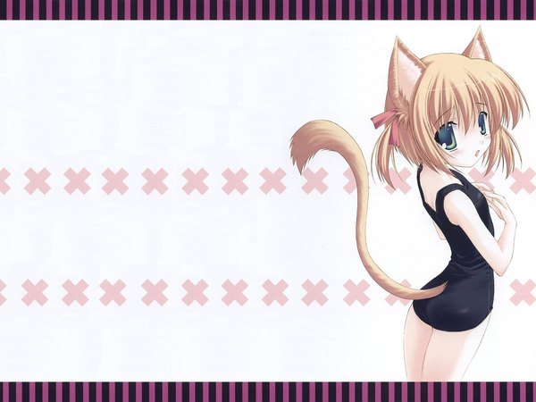 Anime picture 2000x1500 with nanao naru highres animal ears cat girl black x pink girl