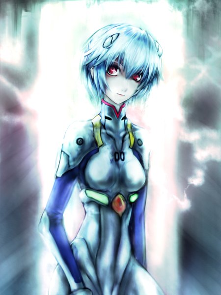 Anime picture 1500x2000 with neon genesis evangelion gainax ayanami rei girlsay tall image short hair red eyes blue hair girl bodysuit pilot suit