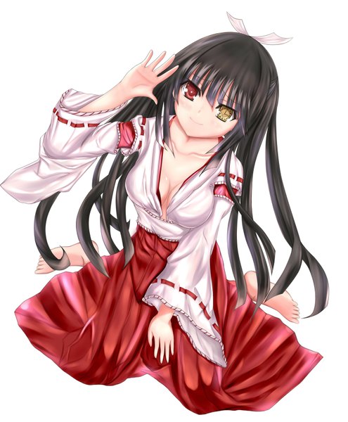 Anime picture 2803x3400 with date a live tokisaki kurumi a8242987 single long hair tall image highres black hair simple background smile white background traditional clothes heterochromia girl