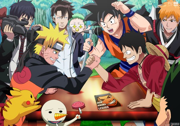 Anime picture 1500x1050 with naruto bleach pokemon one piece fairy tail ao no exorcist hunter x hunter dragon ball dragon ball z beelzebub studio pierrot a-1 pictures toei animation nintendo naruto (series) uzumaki naruto kurosaki ichigo monkey d. luffy okumura rin pikachu