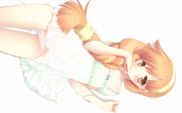 Anime picture 1920x1200 with garden (galge) cuffs (studio) rindou mana gayarou single long hair blush highres light erotic smile wide image orange hair orange eyes wallpaper girl dress underwear panties ribbon (ribbons) lingerie