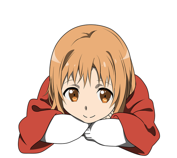 Anime picture 2100x1872 with sword art online a-1 pictures yuuki asuna kiritolgm (mk18) single looking at viewer fringe highres short hair simple background blonde hair smile white background payot upper body long sleeves orange eyes crossed arms vector alternate age