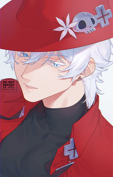 Anime picture 1531x2400 with kyuuketsuki sugu shinu madhouse ronaldo (kyuuketsuki sugu shinu) mizuki mau single tall image fringe short hair blue eyes hair between eyes looking away silver hair upper body shaded face boy hat turtleneck