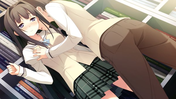 Anime picture 1920x1080 with your diary nagamine tomoki ayase sayuki kantoku long hair blush highres short hair black hair wide image purple eyes game cg couple girl boy serafuku