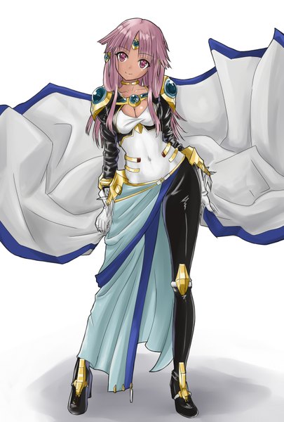 Anime picture 1181x1748 with super robot wars ariel org single long hair tall image looking at viewer breasts simple background smile white background pink hair full body pink eyes alternate costume bad proportions girl gloves hair ornament choker jewelry